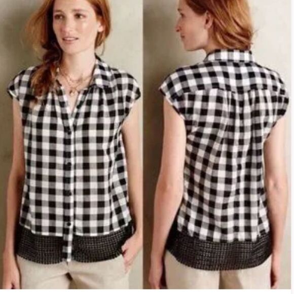 Anthropologie Tops - (BOGO FREE) Anthropologie Holding Horses Black White Nellie Plaid Shirt Top XS